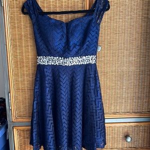 Prom Dress Royal blue lace with gemstone accents